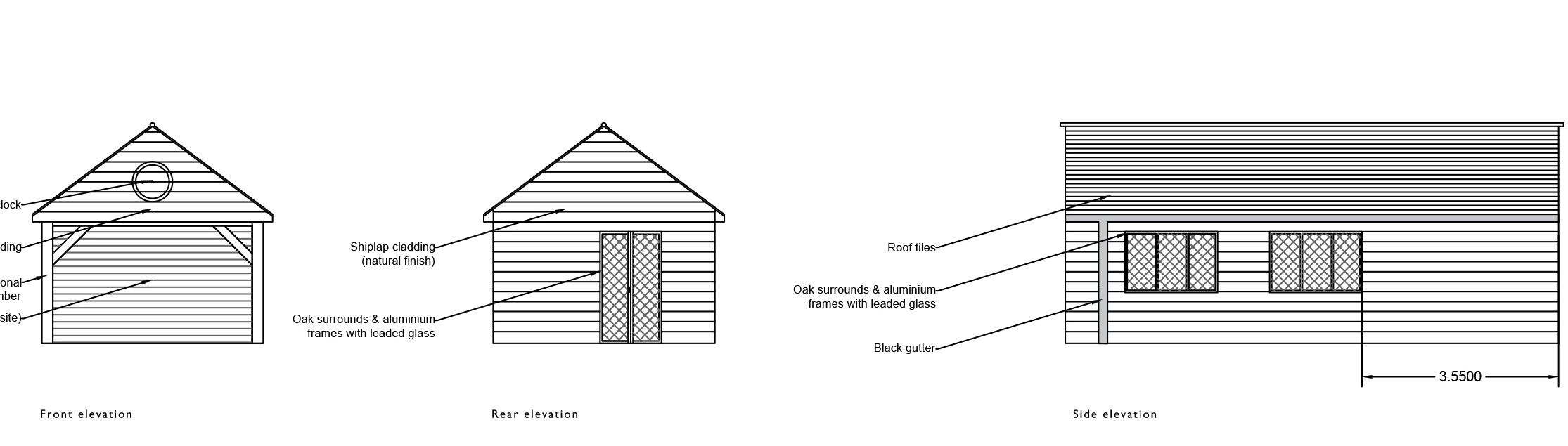 Elevation drawing for replacement garage in Green Belt and conservation area, Buckinghamshire