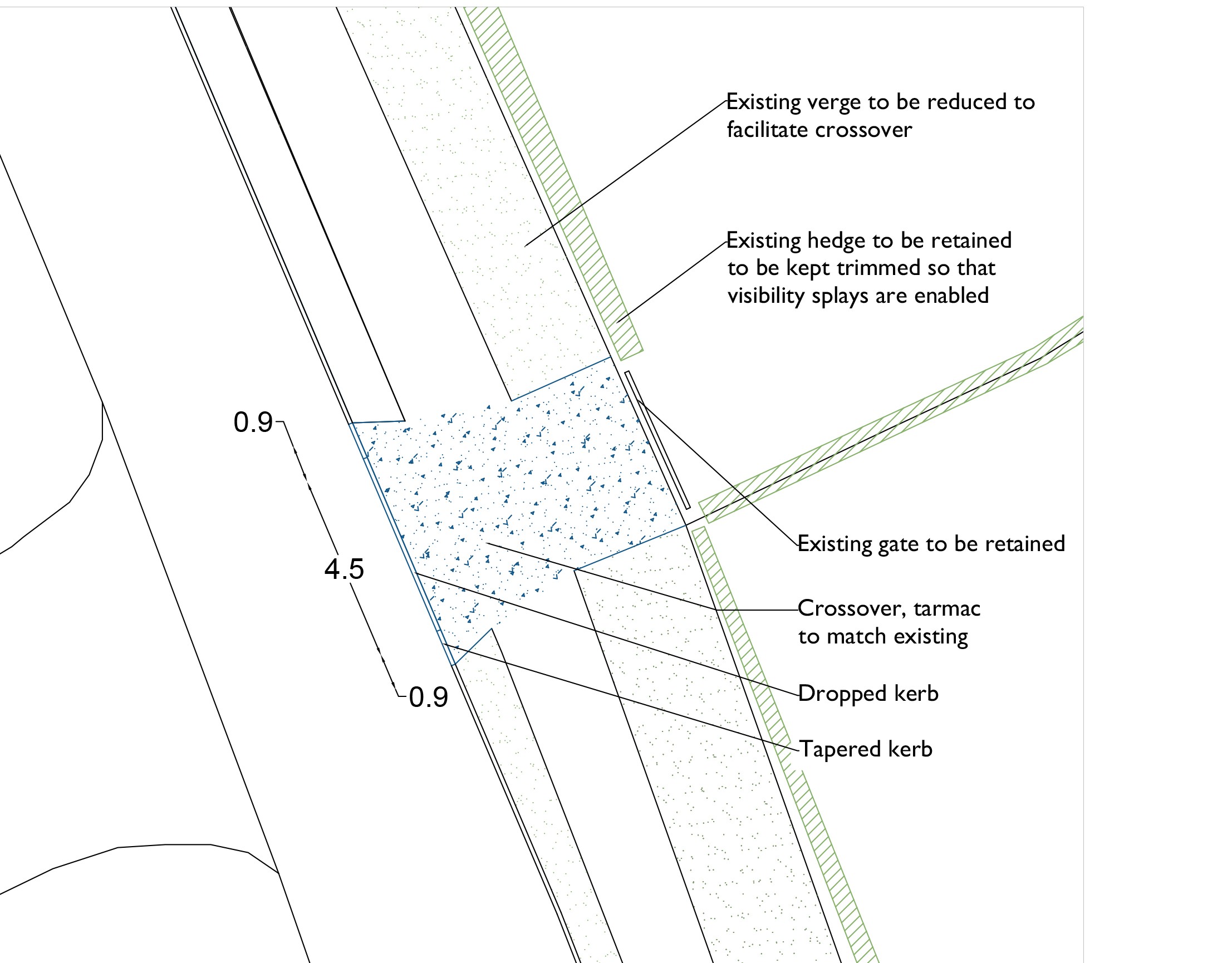 Site plan for rural field access and crossover drawing