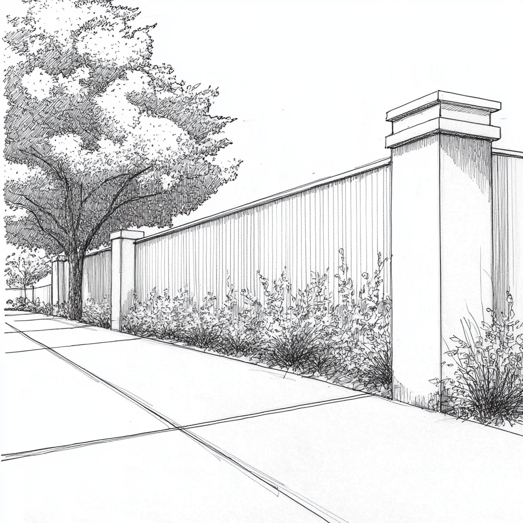 Drawing of a fence with piers